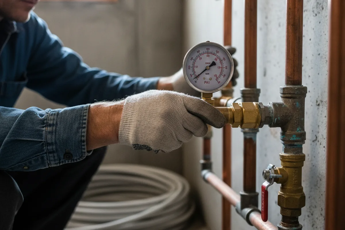 Pressure testing a repaired line during Water Line Repair in Mattapoisett